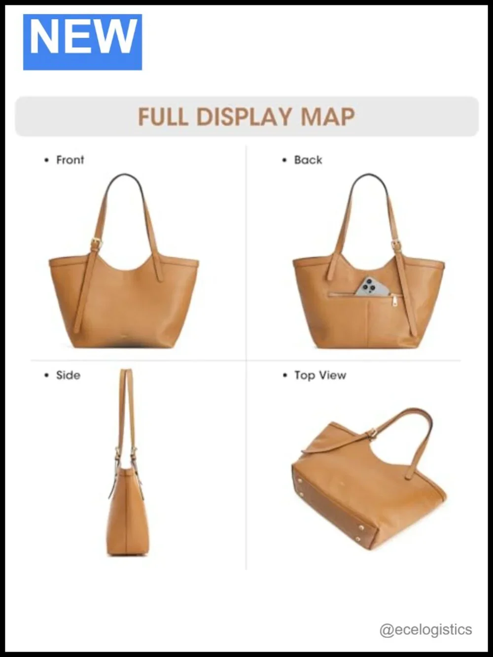 Genuine Leather Hobo Tote Handbag with Adjustable Strap, 5 Pockets, Zipper